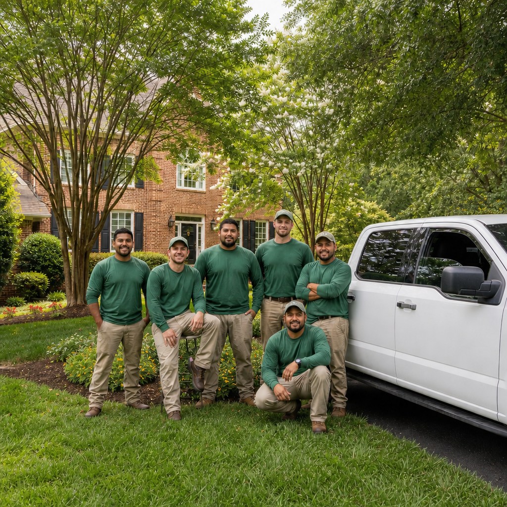 Charlotte landscaping team and work truck at a residential property in Charlotte, North Carolina