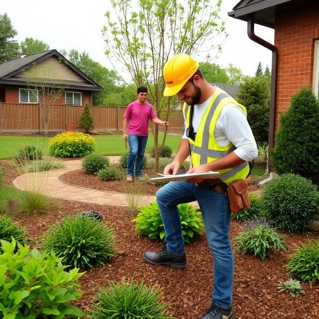 Landscape designer reviewing site plans for a Charlotte residential project